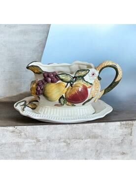 Rare Ceramic Harvest Gravy Boat & Matching Underplate Bico China